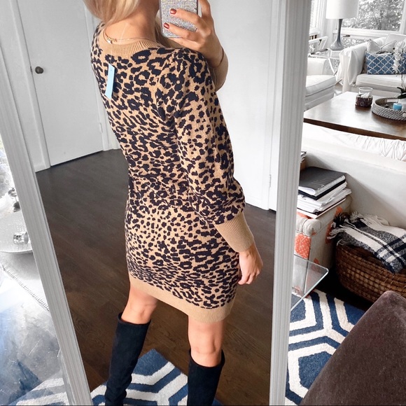 🐆 LOFT ANIMAL PRINT PUFF SLEEVE KNIT DRESS! - Picture 4 of 10
